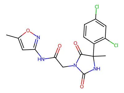 4-(2,4-Dichlorophenyl)-4-methyl-N-(5-methyl-3-isoxazolyl)-2,5-dioxo-1-imidazolidineacetamide structure