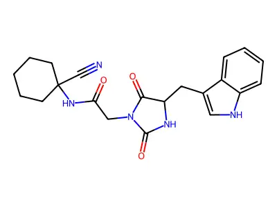 N-(1-cyanocyclohexyl)-2-[4-(1H-indol-3-ylmethyl)-2,5-dioxoimidazolidin-1-yl]acetamide structure