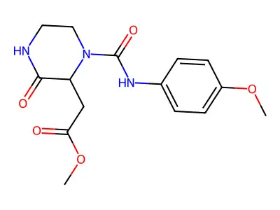 Methyl {1-[(4-methoxyphenyl)carbamoyl]-3-oxopiperazin-2-yl}acetate structure
