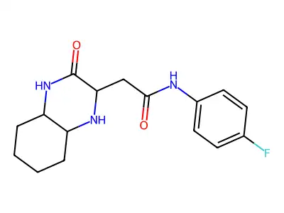 N-(4-fluorophenyl)-2-(3-oxodecahydroquinoxalin-2-yl)acetamide structure