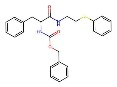 Benzyl 1-benzyl-2-oxo-2-{[2-(phenylsulfanyl)ethyl]amino}ethylcarbamate structure