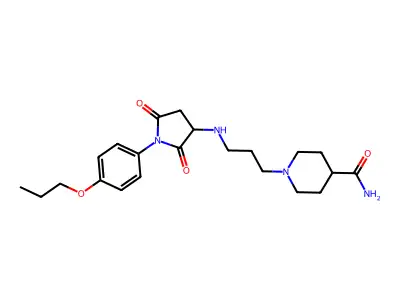 1-(3-{[2,5-dioxo-1-(4-propoxyphenyl)pyrrolidin-3-yl]amino}propyl)piperidine-4-carboxamide structure