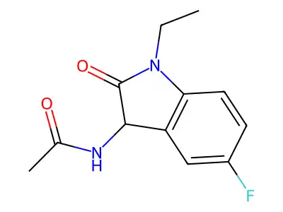 N-(1-ethyl-5-fluoro-2-oxoindolin-3-yl)acetamide structure