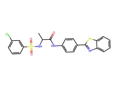 N-[4-(1,3-benzothiazol-2-yl)phenyl]-2-{[(3-chlorophenyl)sulfonyl]amino}propanamide structure