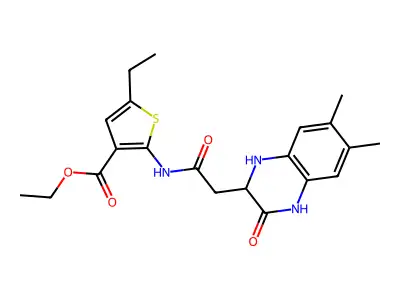 ethyl 2-[2-(6,7-dimethyl-3-oxo-1,2,3,4-tetrahydroquinoxalin-2-yl)acetamido]-5-ethylthiophene-3-carboxylate structure