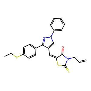 (Z)-3-allyl-5-((3-(4-(ethylthio)phenyl)-1-phenyl-1H-pyrazol-4-yl)methylene)-2-thioxothiazolidin-4-one structure