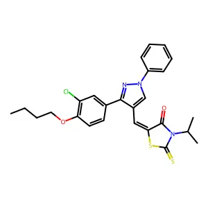 (5Z)-5-{[3-(4-butoxy-3-chlorophenyl)-1-phenyl-1H-pyrazol-4-yl]methylidene}-3-(propan-2-yl)-2-thioxo-1,3-thiazolidin-4-one structure