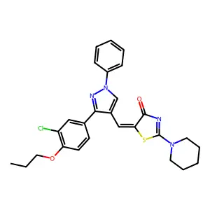 (5Z)-5-{[3-(3-chloro-4-propoxyphenyl)-1-phenyl-1H-pyrazol-4-yl]methylidene}-2-(piperidin-1-yl)-1,3-thiazol-4(5H)-one structure