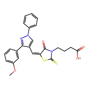 4-[(5Z)-5-{[3-(3-methoxyphenyl)-1-phenyl-1H-pyrazol-4-yl]methylidene}-4-oxo-2-thioxo-1,3-thiazolidin-3-yl]butanoic acid structure