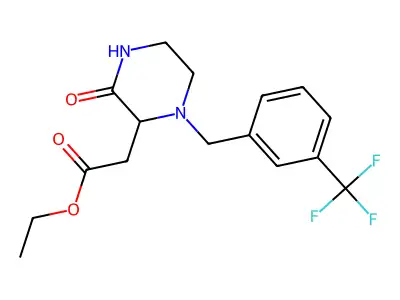 Ethyl 2-[3-oxo-1-[[3-(trifluoromethyl)phenyl]methyl]piperazin-2-yl]acetate structure
