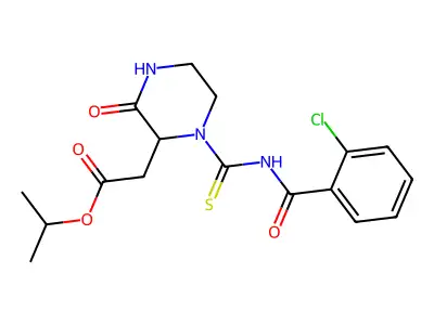 Isopropyl (1-{[(2-chlorobenzoyl)amino]carbonothioyl}-3-oxo-2-piperazinyl)acetate structure
