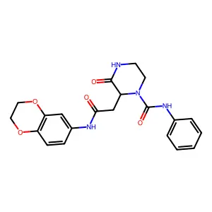 2-[2-(2,3-dihydro-1,4-benzodioxin-6-ylamino)-2-oxoethyl]-3-oxo-N-phenylpiperazine-1-carboxamide structure