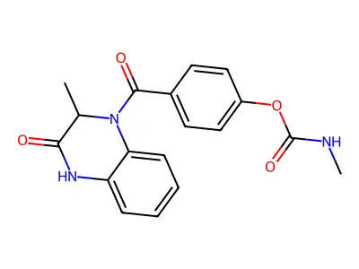 4-{[2-methyl-3-oxo-3,4-dihydro-1(2H)-quinoxalinyl]carbonyl}phenyl N-methylcarbamate structure