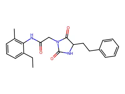 2-[2,5-dioxo-4-(2-phenylethyl)imidazolidin-1-yl]-N-(2-ethyl-6-methylphenyl)acetamide structure