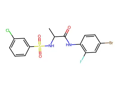 N-(4-bromo-2-fluorophenyl)-2-[(3-chlorophenyl)sulfonylamino]propanamide structure