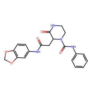 2-[2-(1,3-benzodioxol-5-ylamino)-2-oxoethyl]-3-oxo-N-phenylpiperazine-1-carboxamide structure