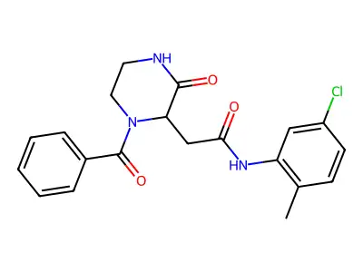 N-(5-chloro-2-methylphenyl)-2-[3-oxo-1-(phenylcarbonyl)piperazin-2-yl]acetamide structure