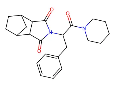 2-[1-oxo-3-phenyl-1-(piperidin-1-yl)propan-2-yl]hexahydro-1H-4,7-methanoisoindole-1,3(2H)-dione structure