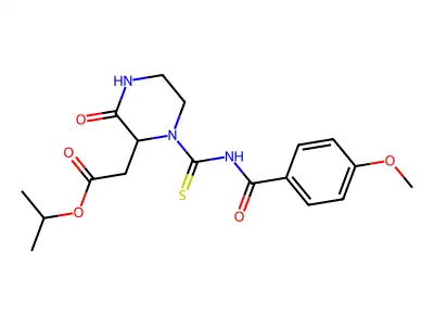 propan-2-yl 2-[1-[(4-methoxybenzoyl)carbamothioyl]-3-oxopiperazin-2-yl]acetate structure