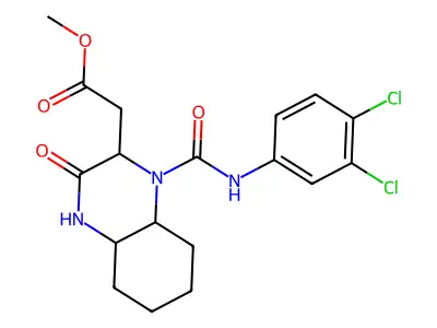 Methyl {1-[(3,4-dichlorophenyl)carbamoyl]-3-oxodecahydroquinoxalin-2-yl}acetate structure