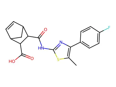 3-({[4-(4-fluorophenyl)-5-methyl-1,3-thiazol-2-yl]amino}carbonyl)bicyclo[2.2.1]hept-5-ene-2-carboxylic acid structure