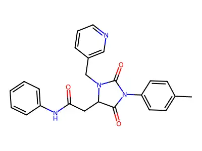 2-[1-(4-methylphenyl)-2,5-dioxo-3-(pyridin-3-ylmethyl)imidazolidin-4-yl]-N-phenylacetamide structure