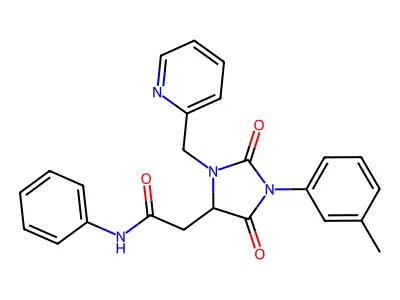 2-[1-(3-methylphenyl)-2,5-dioxo-3-(pyridin-2-ylmethyl)imidazolidin-4-yl]-N-phenylacetamide structure