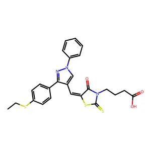 4-[(5Z)-5-({3-[4-(ethylsulfanyl)phenyl]-1-phenyl-1H-pyrazol-4-yl}methylidene)-4-oxo-2-thioxo-1,3-thiazolidin-3-yl]butanoic acid structure