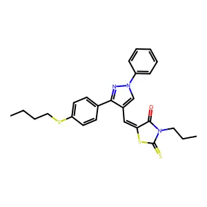 (5Z)-5-({3-[4-(butylsulfanyl)phenyl]-1-phenyl-1H-pyrazol-4-yl}methylidene)-3-propyl-2-thioxo-1,3-thiazolidin-4-one structure