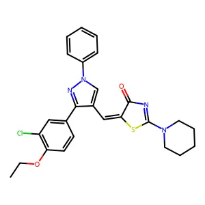 (Z)-5-((3-(3-chloro-4-ethoxyphenyl)-1-phenyl-1H-pyrazol-4-yl)methylene)-2-(piperidin-1-yl)thiazol-4(5H)-one structure