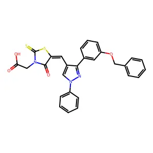 [(5Z)-5-({3-[3-(benzyloxy)phenyl]-1-phenyl-1H-pyrazol-4-yl}methylidene)-4-oxo-2-thioxo-1,3-thiazolidin-3-yl]acetic acid structure