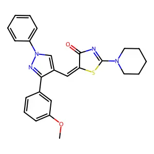(Z)-5-((3-(3-methoxyphenyl)-1-phenyl-1H-pyrazol-4-yl)methylene)-2-(piperidin-1-yl)thiazol-4(5H)-one structure