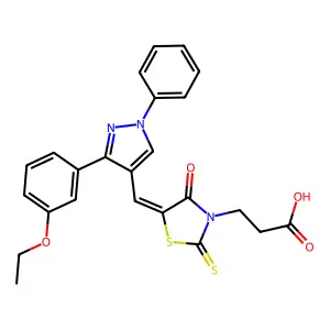 3-[(5Z)-5-{[3-(3-ethoxyphenyl)-1-phenyl-1H-pyrazol-4-yl]methylidene}-4-oxo-2-thioxo-1,3-thiazolidin-3-yl]propanoic acid structure