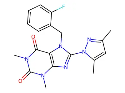 8-(3,5-dimethyl-1H-pyrazol-1-yl)-7-(2-fluorobenzyl)-1,3-dimethyl-1H-purine-2,6(3H,7H)-dione structure