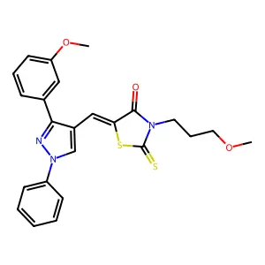 (5Z)-5-{[3-(3-methoxyphenyl)-1-phenyl-1H-pyrazol-4-yl]methylidene}-3-(3-methoxypropyl)-2-thioxo-1,3-thiazolidin-4-one structure