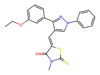(5Z)-5-{[3-(3-ethoxyphenyl)-1-phenyl-1H-pyrazol-4-yl]methylidene}-3-methyl-2-thioxo-1,3-thiazolidin-4-one structure