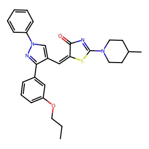 (Z)-2-(4-methylpiperidin-1-yl)-5-((1-phenyl-3-(3-propoxyphenyl)-1H-pyrazol-4-yl)methylene)thiazol-4(5H)-one structure