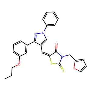 (5Z)-3-(furan-2-ylmethyl)-5-{[1-phenyl-3-(3-propoxyphenyl)-1H-pyrazol-4-yl]methylidene}-2-thioxo-1,3-thiazolidin-4-one structure