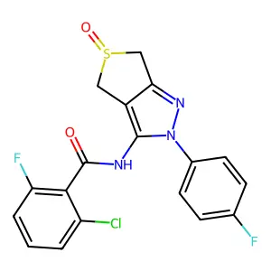2-chloro-6-fluoro-N-[2-(4-fluorophenyl)-5-oxo-4,6-dihydrothieno[3,4-c]pyrazol-3-yl]benzamide structure