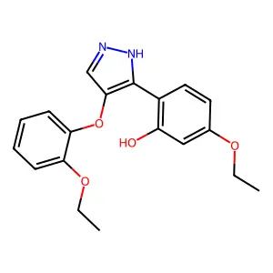 5-ethoxy-2-(4-(2-ethoxyphenoxy)-1H-pyrazol-3-yl)phenol structure