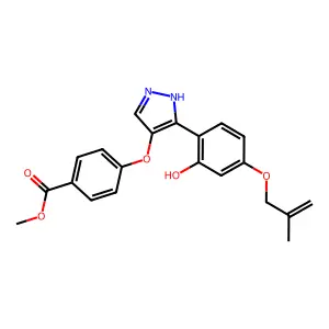 methyl 4-((3-(2-hydroxy-4-((2-methylallyl)oxy)phenyl)-1H-pyrazol-4-yl)oxy)benzoate structure