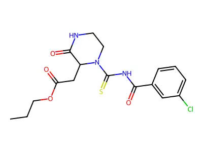 Propyl 2-(1-((3-chlorobenzoyl)carbamothioyl)-3-oxopiperazin-2-yl)acetate structure