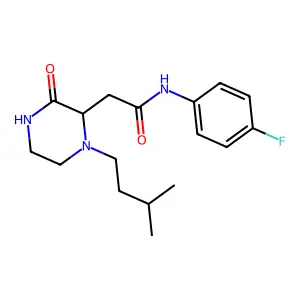 N-(4-fluorophenyl)-2-[1-(3-methylbutyl)-3-oxopiperazin-2-yl]acetamide structure