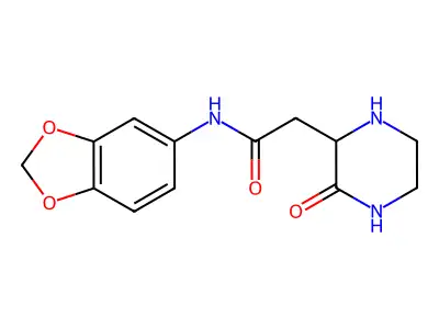 N-(1,3-benzodioxol-5-yl)-2-(3-oxopiperazin-2-yl)acetamide structure