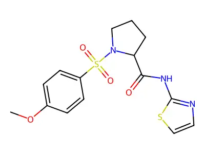 1-[(4-methoxyphenyl)sulfonyl]-N-1,3-thiazol-2-ylprolinamide structure