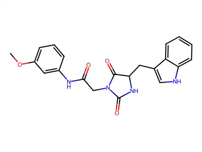2-[4-(1H-indol-3-ylmethyl)-2,5-dioxoimidazolidin-1-yl]-N-(3-methoxyphenyl)acetamide structure