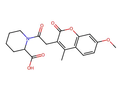 1-[2-(7-Methoxy-4-methyl-2-oxochromen-3-yl)acetyl]piperidine-2-carboxylic acid structure