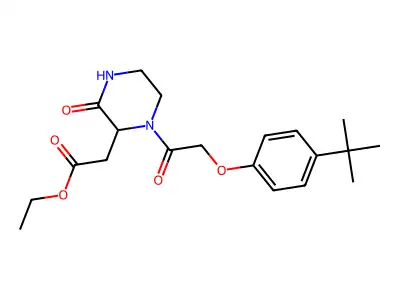 Ethyl 2-[1-[2-(4-tert-butylphenoxy)acetyl]-3-oxopiperazin-2-yl]acetate structure