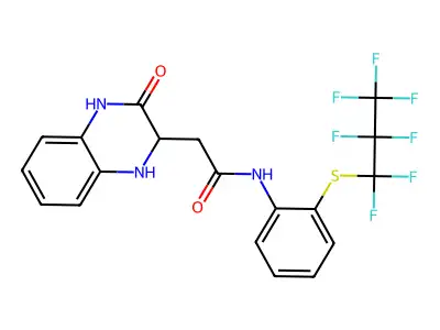 N-[2-(1,1,2,2,3,3,3-heptafluoropropylsulfanyl)phenyl]-2-(3-oxo-2,4-dihydro-1H-quinoxalin-2-yl)acetamide structure