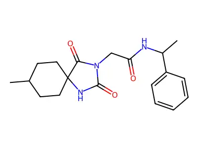 2-(8-methyl-2,4-dioxo-1,3-diazaspiro[4.5]dec-3-yl)-N-(1-phenylethyl)acetamide structure